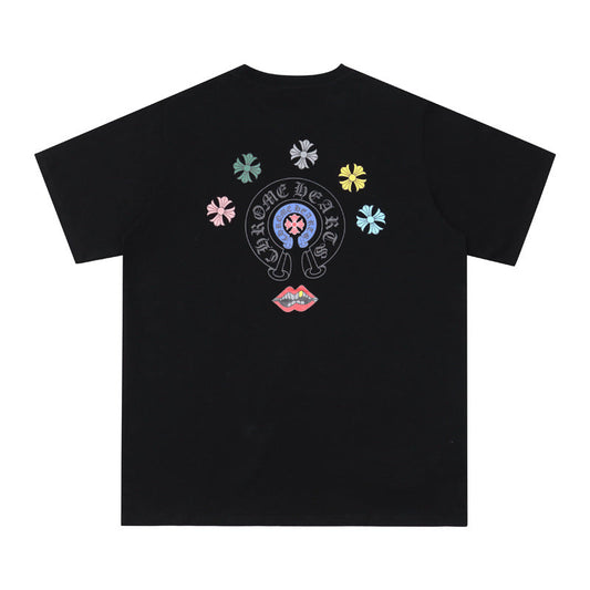 CHH Chrome Heart T Shirts Cross Leather Print Short Sleeve T-Shirt Loose