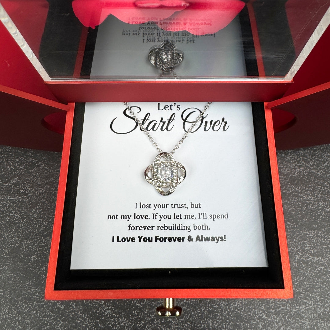 Let's Start Over - Love Knot Necklace with Red Heart Rose Box