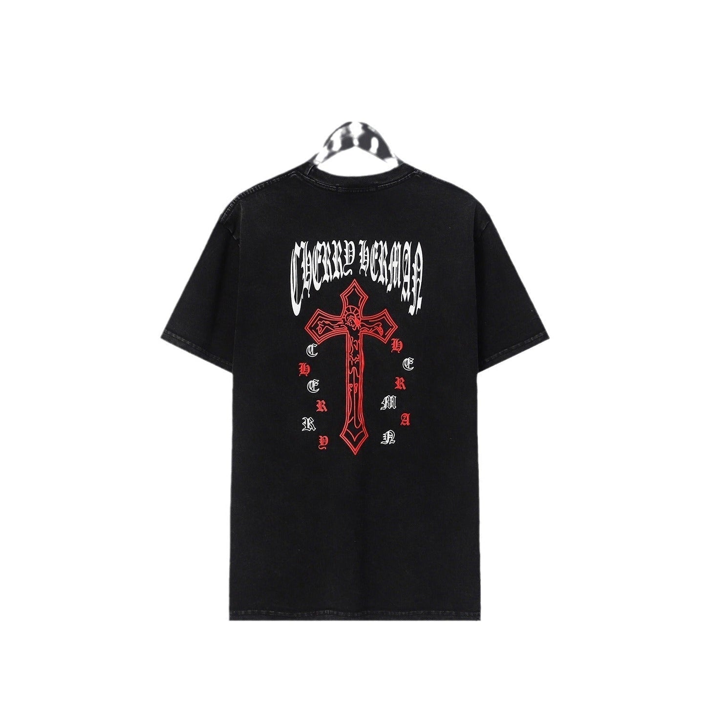 CHH Chrome Heart T Shirts Cross Sanskrit Printed Crew Neck Washed Short Sleeve Fashion T-Shirt