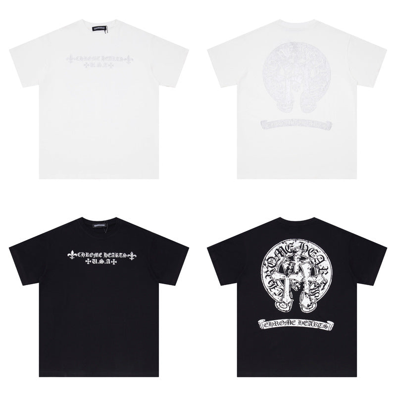 CHH Chrome Heart T Shirts Croix Sanskrit Cross Horseshoe Old T-Shirt