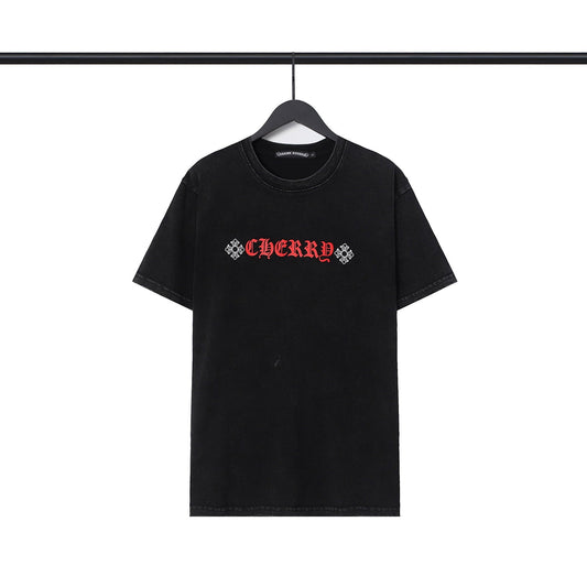 CHH Chrome Heart T Shirts Cross Sanskrit Printed Crew Neck Washed Short Sleeve Fashion T-Shirt