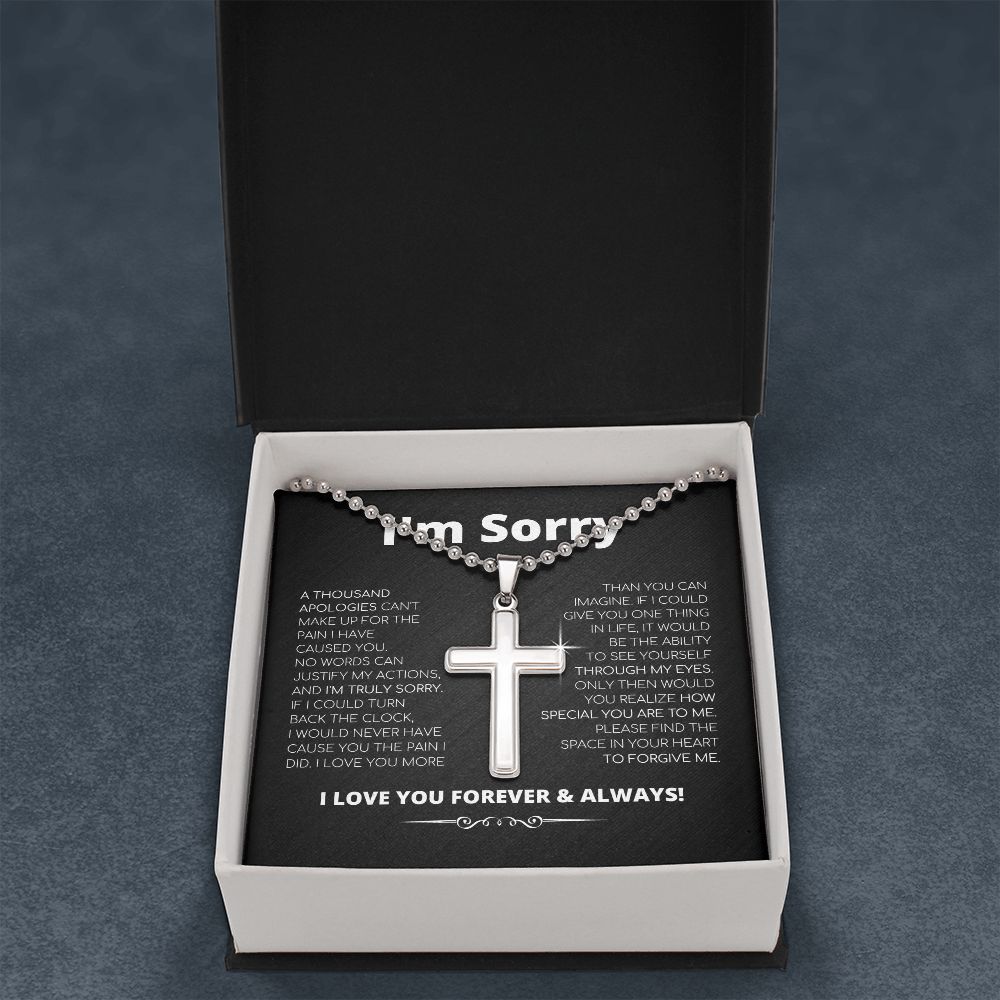 Apology Gift For Him - Cross Necklace With Ball Chain