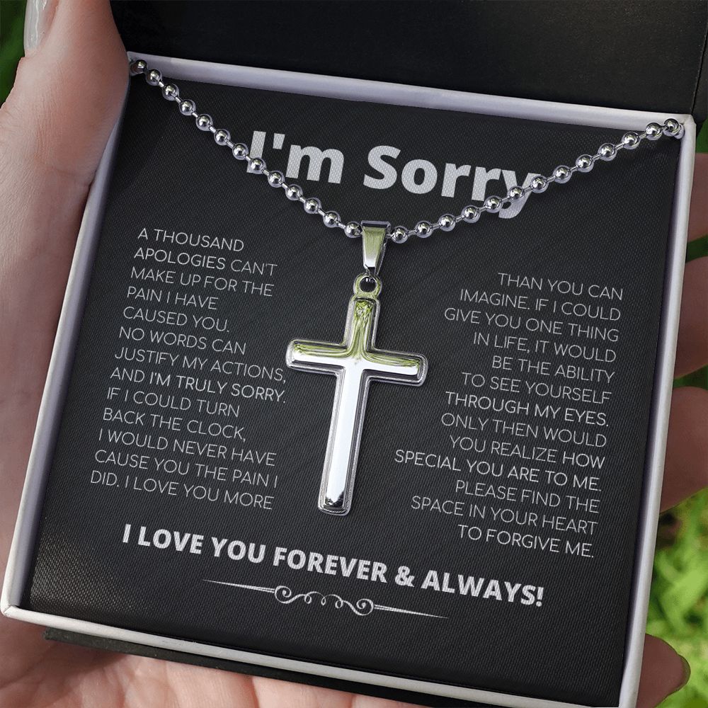 Apology Gift For Him - Cross Necklace With Ball Chain