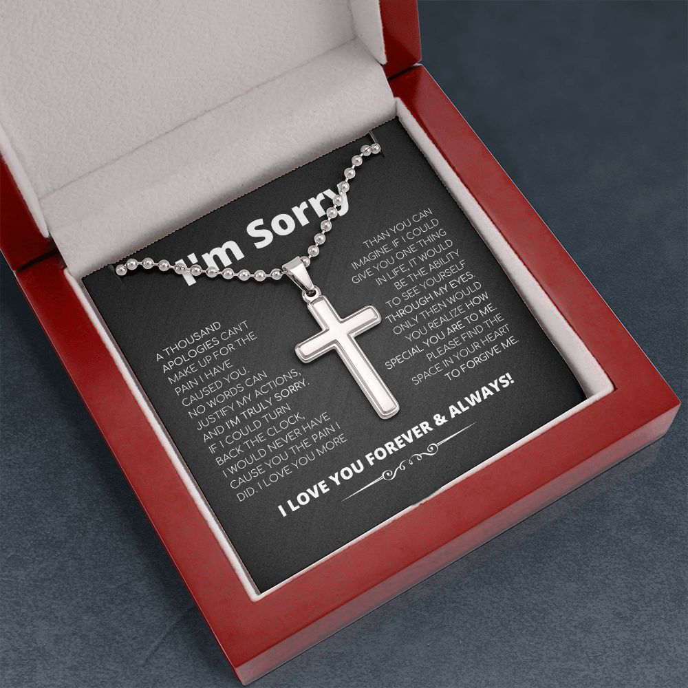 Apology Gift For Him - Cross Necklace With Ball Chain