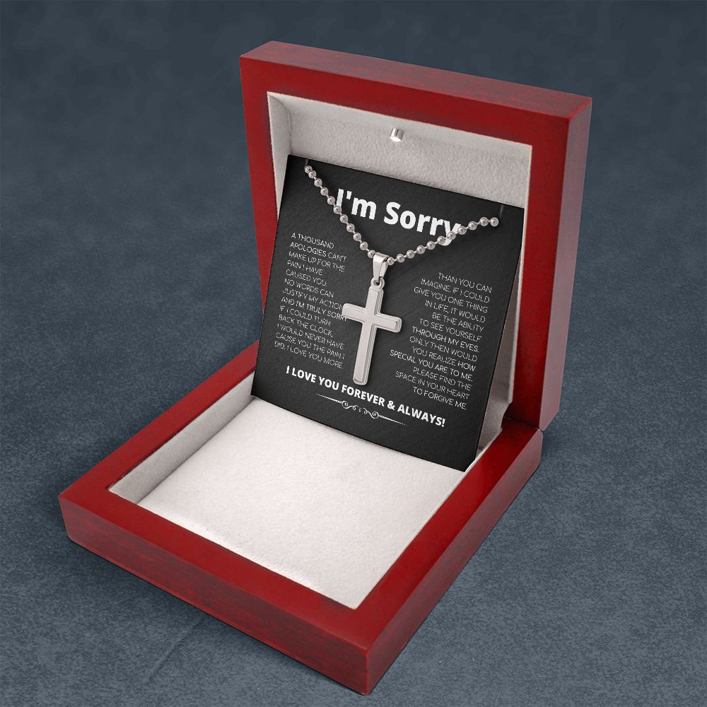 Apology Gift For Him - Cross Necklace With Ball Chain