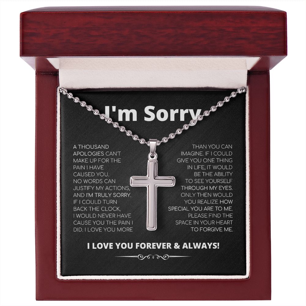 Apology Gift For Him - Cross Necklace With Ball Chain