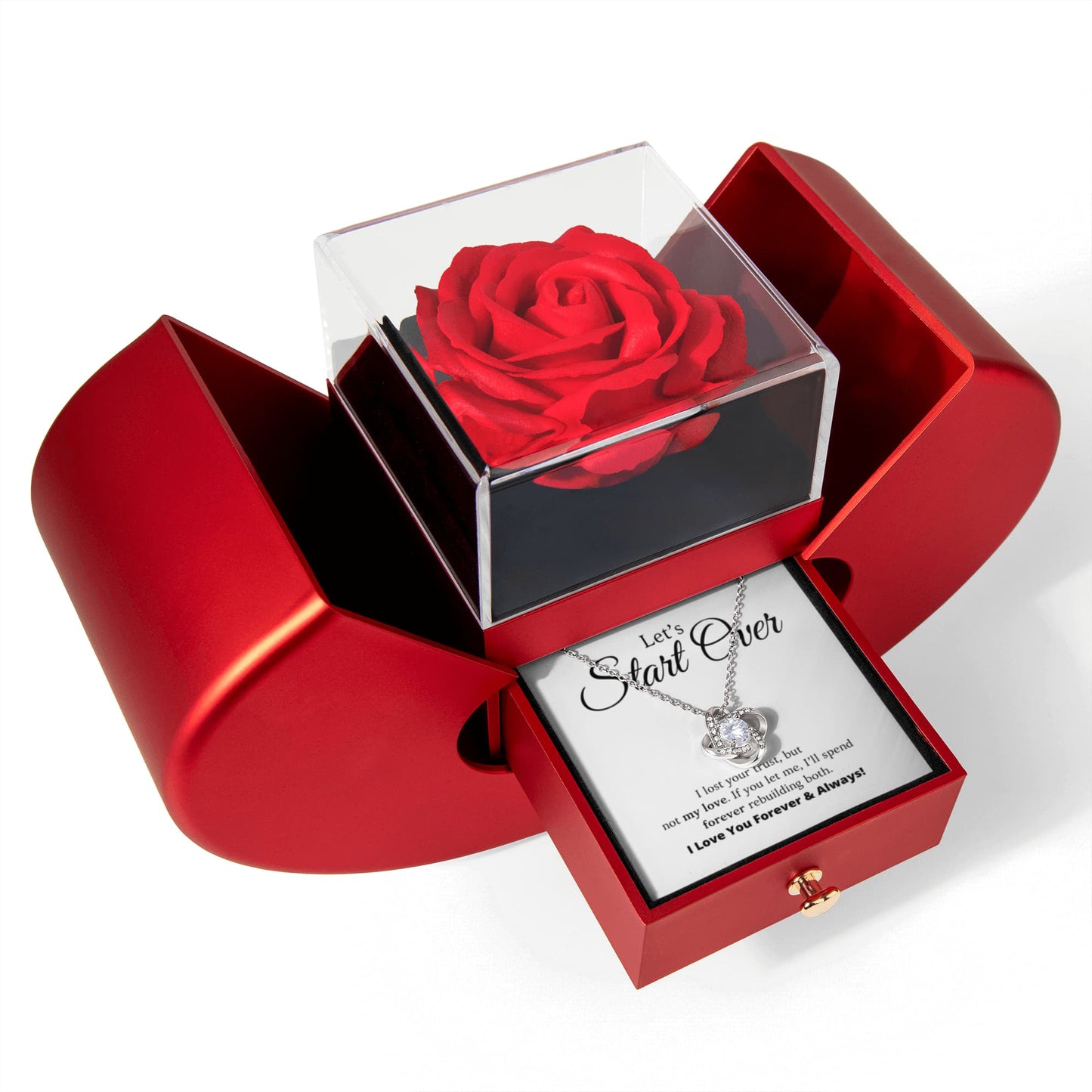 Let's Start Over - Love Knot Necklace with Red Heart Rose Box