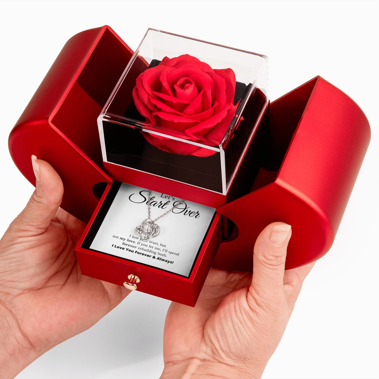 Let's Start Over - Love Knot Necklace with Red Heart Rose Box