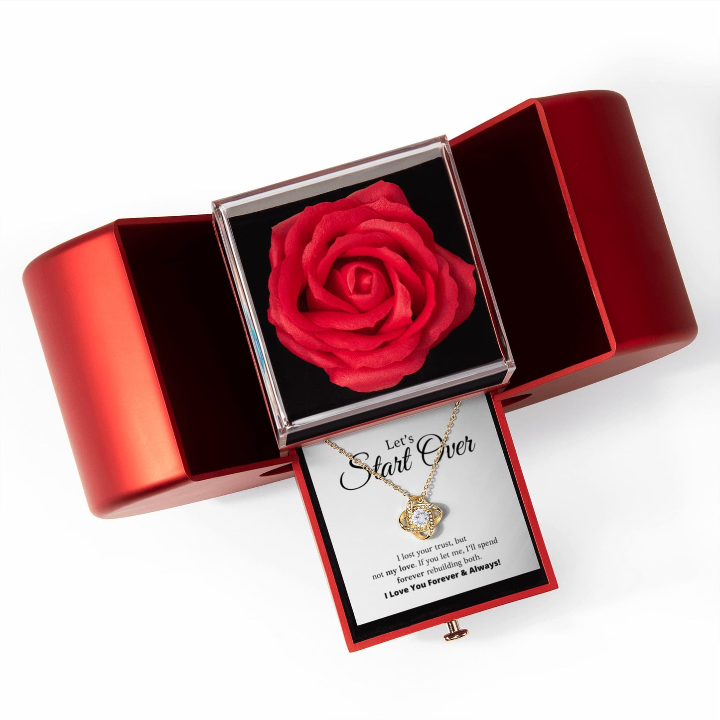 Let's Start Over - Love Knot Necklace with Red Heart Rose Box